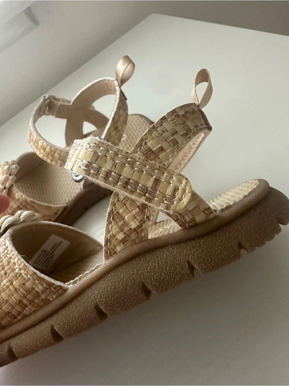 Little Girls Tan Floral Strap Sandals